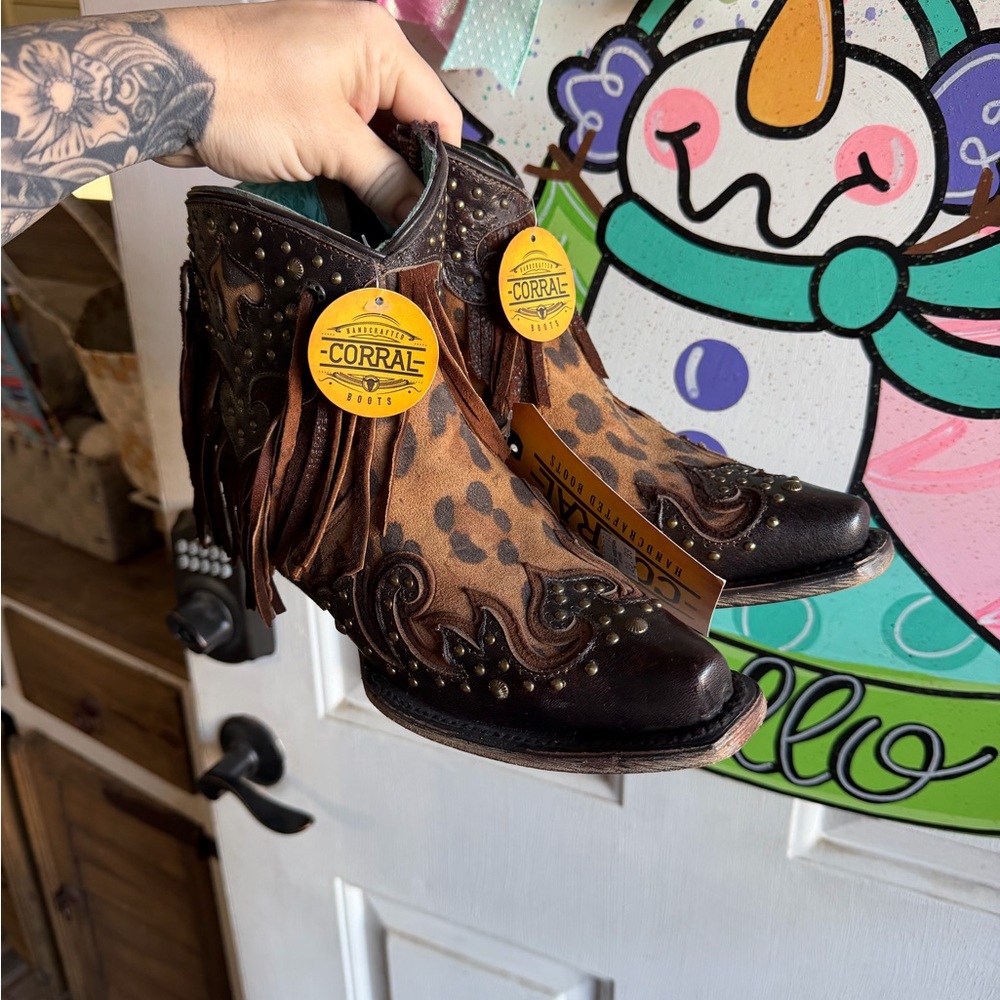 Corral Brown & Black Fringe Studded Western Toddler Boots - Picture 2 of 2
